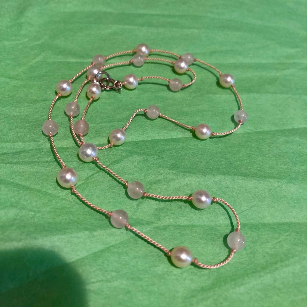 Necklace Pearls with light Pink beads on light Pink Wire/Thread. Beautiful.